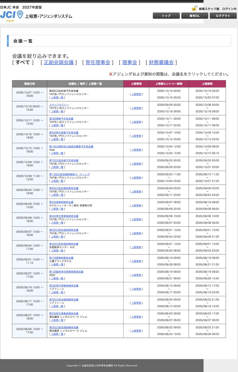 会議一覧画面